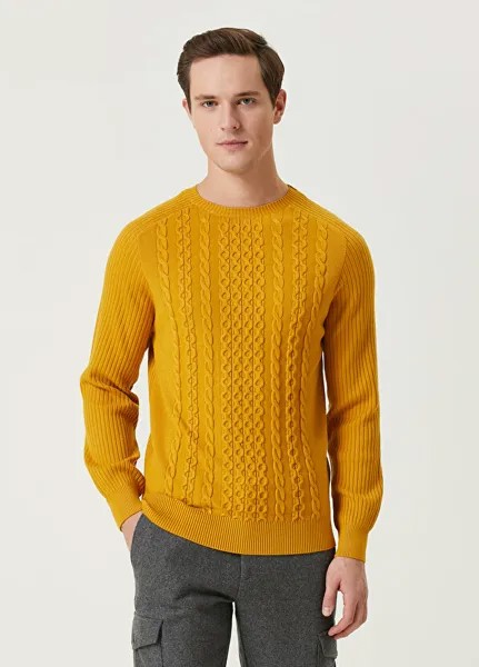 Горчичный свитер тонкой вязки с фактурным рисунком Beymen
