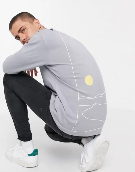 Серый лонгслив с принтом Topman