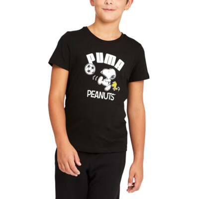 Puma Peanuts X Футболка с круглым вырезом и короткими рукавами Молодежные мальчики Черные повседневные топы 531819