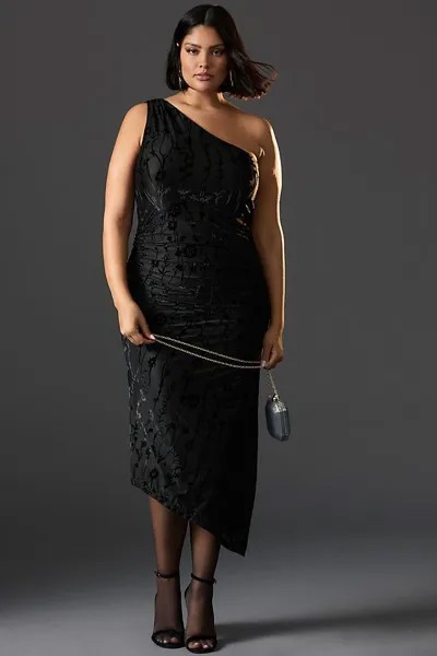 Платье Hutch бархатное на одно плечо со сборками, черный