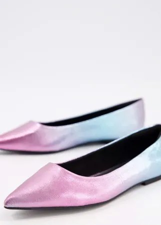 Остроносые балетки цвета металлик с эффектом омбре ASOS DESIGN Lucky-Многоцветный