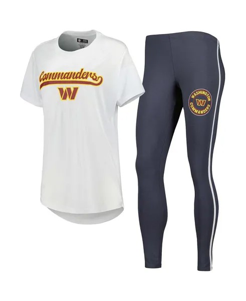 Женский комплект для сна из футболки и леггинсов Washington Commanders Sonata белого, темно-серого цвета Concepts Sport