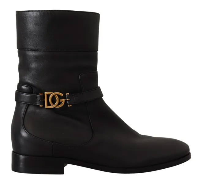 DOLCE - GABBANA Обувь Короткие сапоги Черные кожаные туфли на плоской подошве с логотипом EU36 / US5,5 $1700