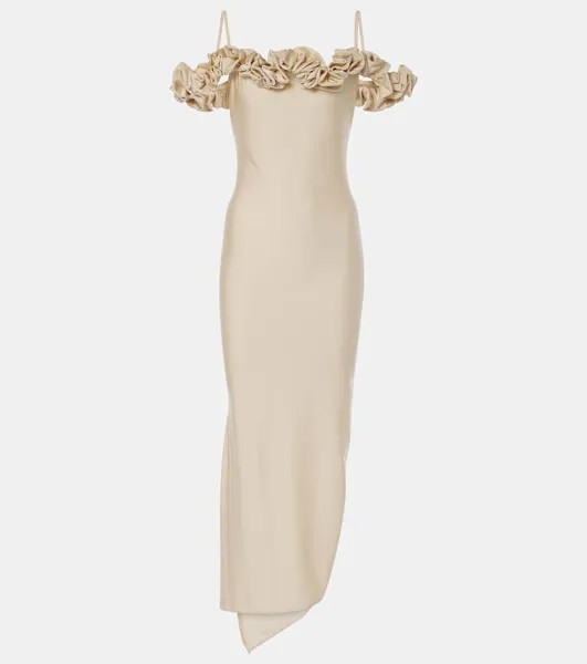 Платье из джерси с цветочной аппликацией Coperni, цвет beige macadamia