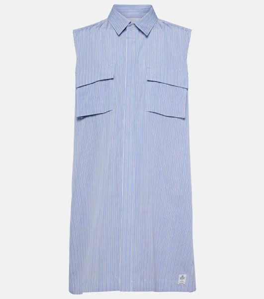 Полосатое платье-рубашка из хлопкового поплина Sacai, синий
