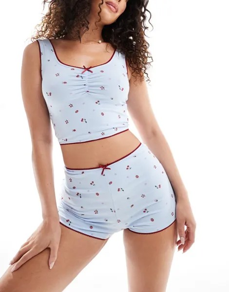 Синий пижамный комплект из майки и шорт с цветочным принтом ASOS DESIGN