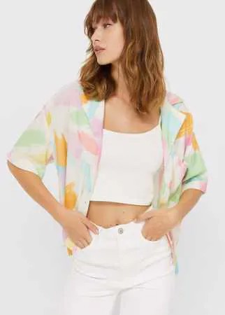 Stradivarius Рубашка Свободного Кроя С Короткими Рукавами Аквамарин Xs