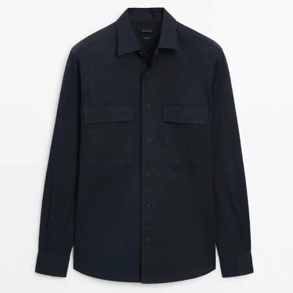Рубашка Massimo Dutti Cotton Blend Double-pocket, темно-синий