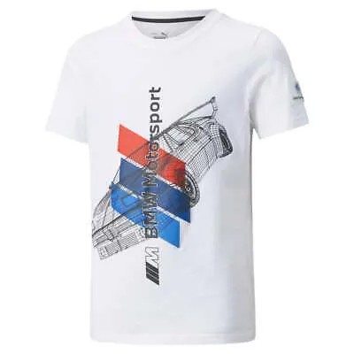 Футболка Puma Bmw Mms Street с круглым вырезом и коротким рукавом с рисунком, молодежная, для мальчиков, белая, Casu