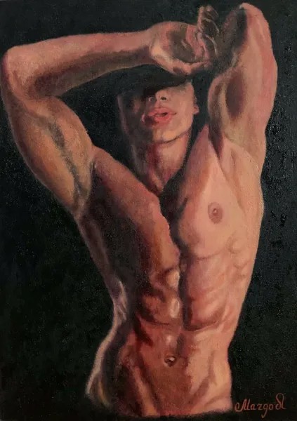 100% ручная роспись Эротическое искусство телесный мужской торс интересная оригинальная масляная живопись Марго Леонарда