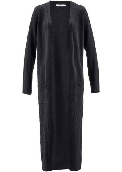 Длинное вязаное пальто с длинными рукавами Bpc Bonprix Collection, черный
