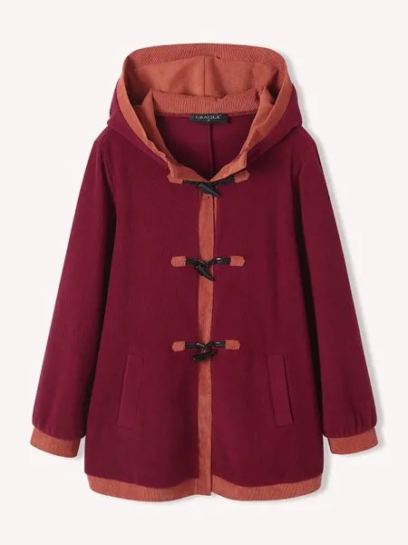 Однотонная повседневная куртка с капюшоном и карманом в стиле пэчворк для Женское