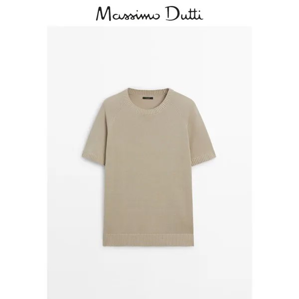 Свитер мужской Massimo Dutti с круглым вырезом и короткими рукавами, светло-коричневый