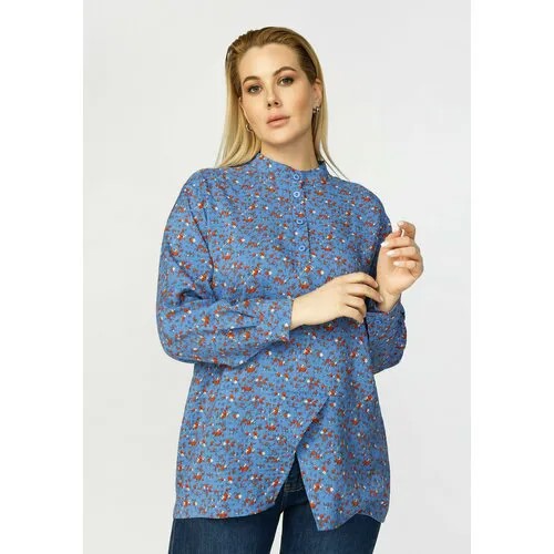 Блуза  Frida, повседневный стиль, длинный рукав, размер 46/48, синий