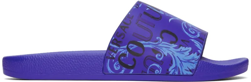 Синие шлепанцы с логотипом Couture Versace Jeans Couture