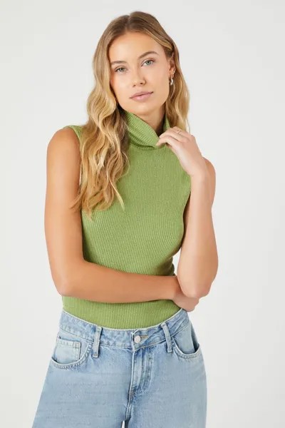 Боди с водолазкой в рубчик Forever 21, кипарис
