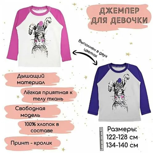 Лонгслив , размер 68 (122-128 см), серый/фиолетовый