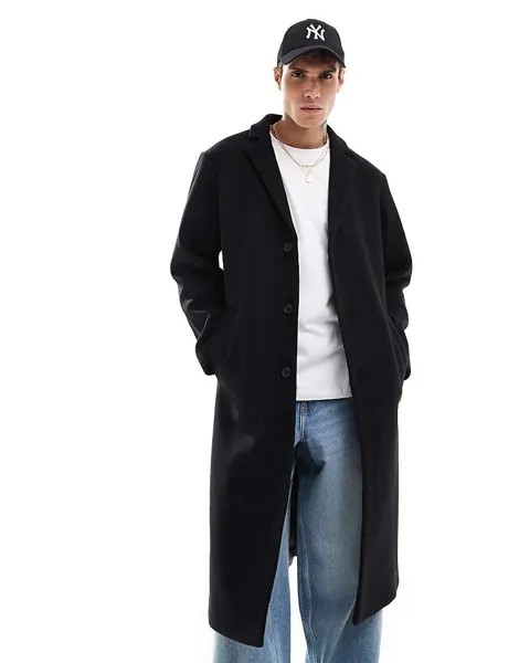 ASOS DESIGN — черное пальто обычного кроя из шерсти