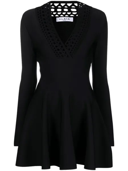Alaïa расклешенное платье мини с длинными рукавами, черный