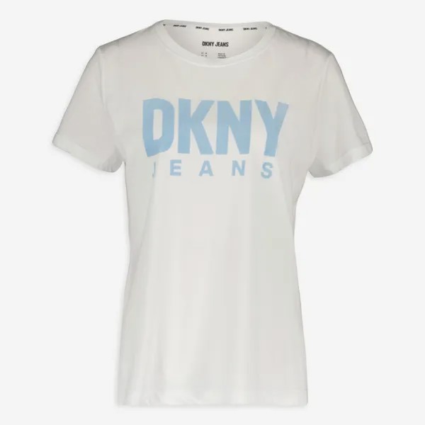 Белая футболка с голубым логотипом DKNY Jeans