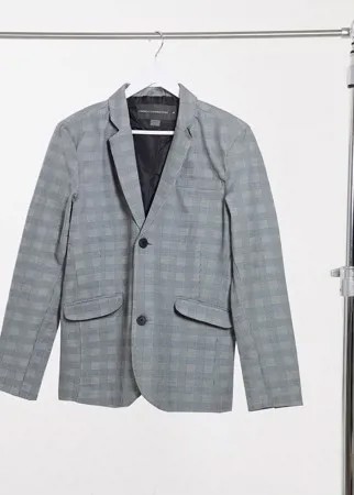 Приталенный строгий пиджак в клетку French Connection-Серый