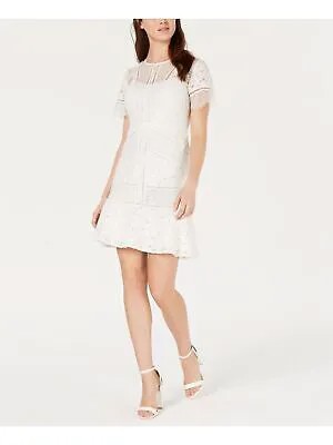 FRENCH CONNECTION Женское белое короткое вечернее платье трапециевидной формы с короткими рукавами. Размер: 0