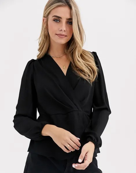 Черная блузка с запахом New Look-Черный
