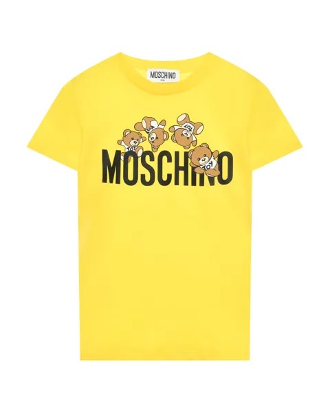 Футболка с лого и медвежатами, желтая Moschino