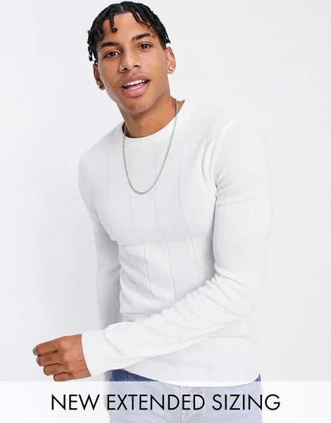 Белый облегающий джемпер в широкий рубчик ASOS DESIGN