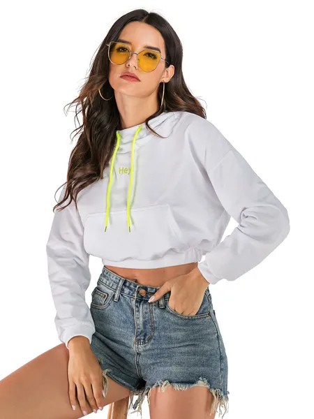 Milanoo Women\'s Hoodie White Long Sleeves Cotton Classic Winter Hooded Sweatshirt