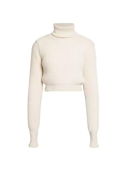 Укороченный шерстяной свитер с высоким воротником Dolce&Gabbana, белый