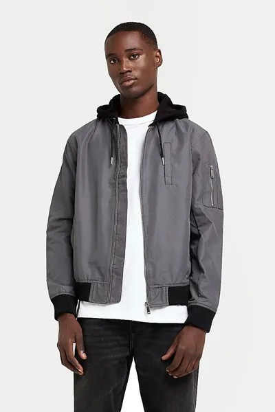 Куртка-Бомбер с капюшоном и массивной ребристостью River Island, серый