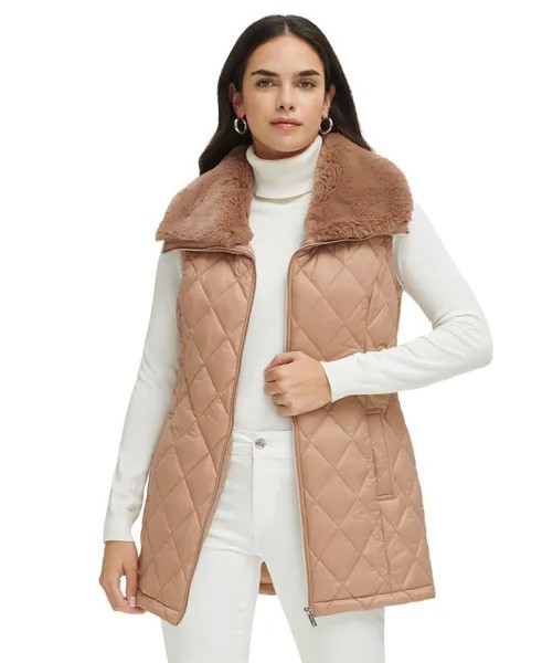 Женский жилет с поясом и воротником из искусственного меха Calvin Klein, тан/бежевый