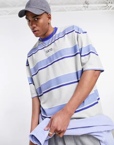 Oversized-футболка в полоску с вышивкой спереди ASOS DESIGN-Многоцветный