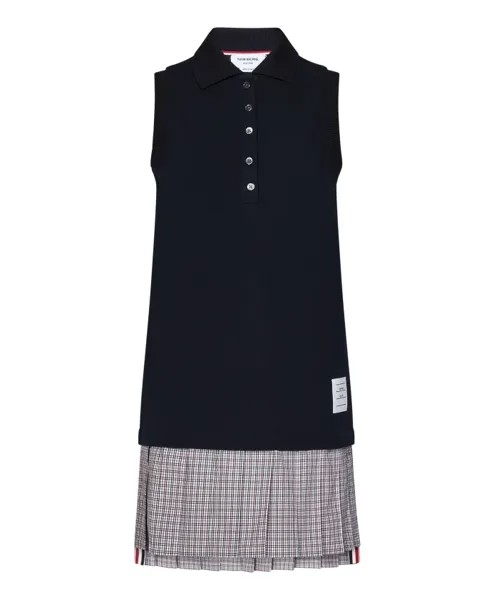Платье поло с клетчатой юбкой Thom Browne, синий