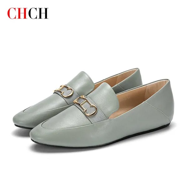 Chch2023 новые роскошные удобные лоферы для отдыха Короткие мокасины на толстом каблуке японские кожаные туфли женские туфли на плоской подошве с носком