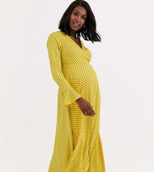Желтое платье макси с запахом в горошек ASOS DESIGN Maternity-Многоцветный