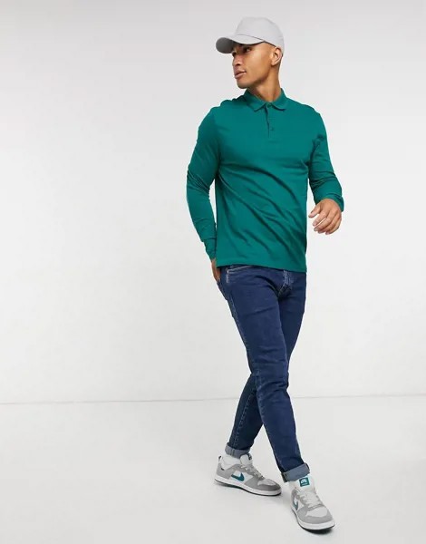 Зеленое трикотажное поло с длинными рукавами ASOS DESIGN-Зеленый цвет