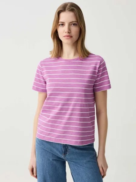 Футболка Essential в меланжевую полоску из хлопка Ovs, цвет white/pink