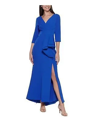 ELIZA J Женское синее драпированное платье с оборками спереди и рукавами 3/4 Petites 4P