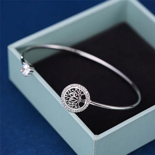 Роскошный белый циркон камень браслет Дерево жизни Регулируемые браслеты для женщин Симпатичный свадебный браслет