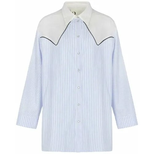Рубашка  8PM, нарядный стиль, полупрозрачная, в полоску, размер s, голубой
