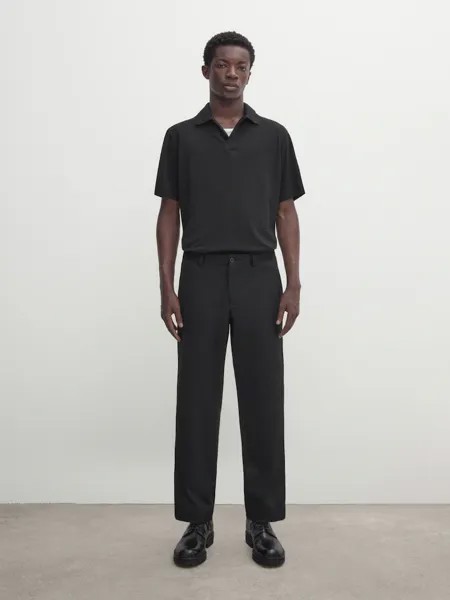 Комфортная рубашка-поло с короткими рукавами Massimo Dutti, черный