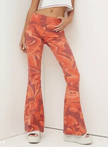 Джинсы-клеш с принтом Free People Penny Pull On Модный принт Оранжевый Фиолетовый Красный 32 NWT