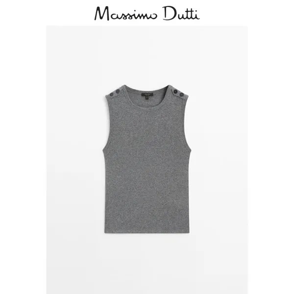 Летняя новинка Massimo Dutti 2024, женская серая базовая внутренняя часть, удобный хлопковый жилет без рукавов с круглым вырезом, футболка 06813505802, цвет серый