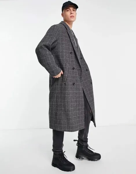 Серое пальто оверсайз в клетку ASOS