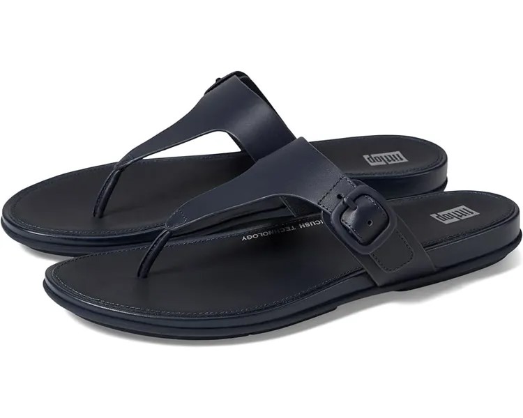 Сандалии FitFlop Gracie Rubber-Buckle Leather Toe Post Sandals, цвет Midnight Navy