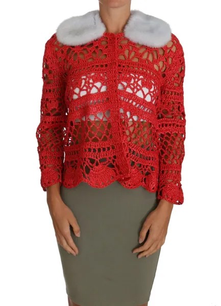 DOLCE - GABBANA Меховой свитер из рафии Кардиган крючком Красный IT42/US8/M $10500