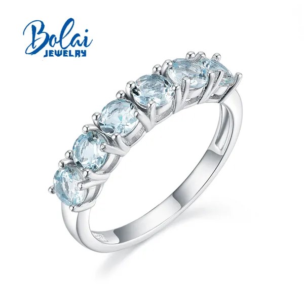 Женское кольцо из натурального бразильского аквамарина Bolai, круглое кольцо из 925 пробы серебра 4 мм, ювелирные украшения для повседневной носки, подарок для жены