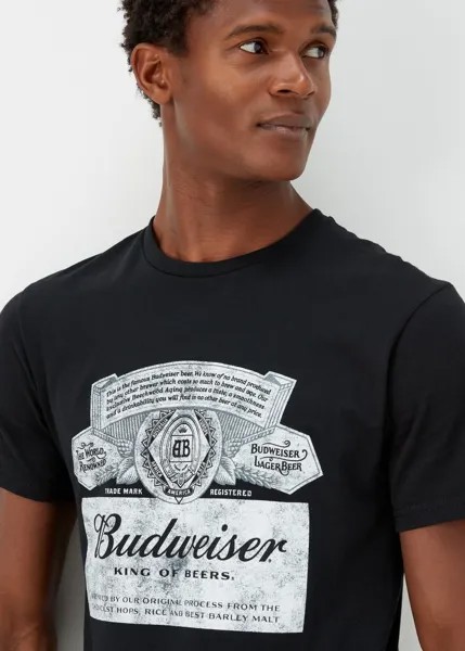 Черная футболка с принтом Budweiser